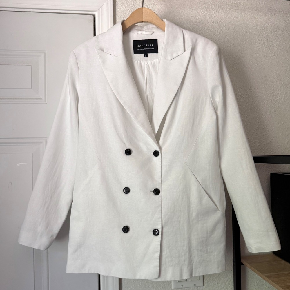 MARCELLA NYC white peak double breasted oversized long sleeve blazer jacket